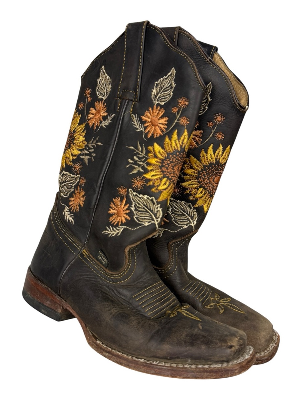 Reyme Crazy Choco Floral Embroidered Western Cowboy Boots